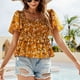 thumbnail image 2 of Bienvenido Camiseta de manga corta con estampado floral y dobladillo con volantes y cintura elástica sin espalda para mujer, color naranja M, 2 of 7