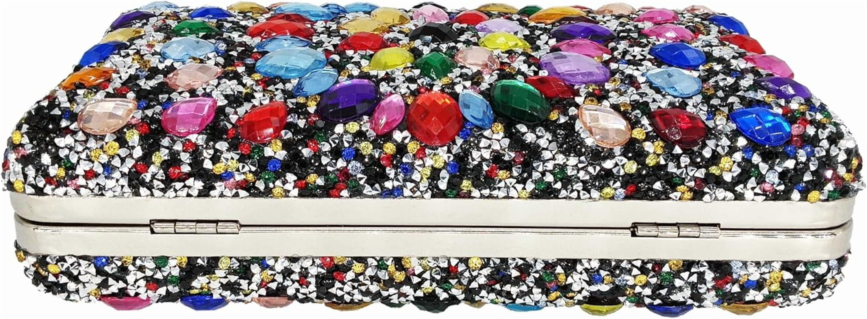 Kwuty Rhinestone Clutch Purses for Women Evening Wedding Formal - Round Pearl Clasp Handbag - Crystal Diamond Bag