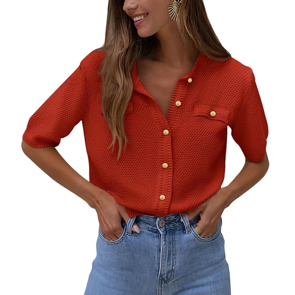 Suéter PRETTYGARDEN Rojo Óxido con Botones XL
