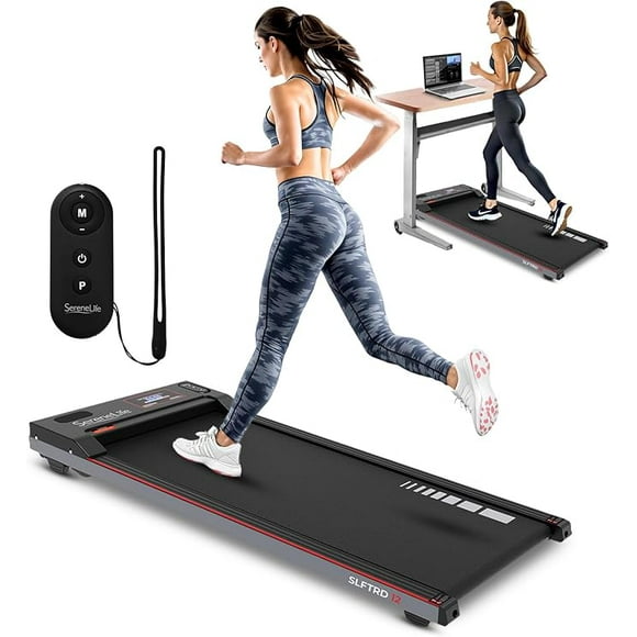 SereneLife Walking Pad Treadmill with Remote Control, 0.6 – 8.7 MPH Smart Speed Control, Walking Mat, Under Desk Treadmill for Home Office, Shock Absorption, App Support, 265lbs Limit