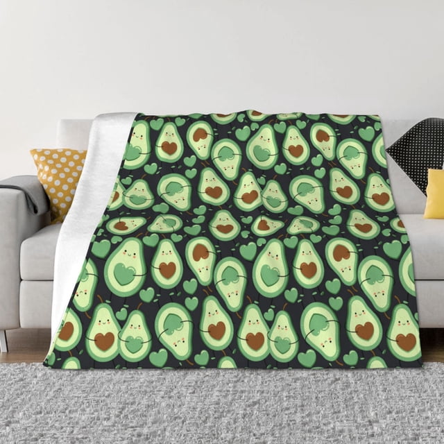 Fotbe Avocado Heart Manta de Franela con Estampado, Manta Ultrasuave para Cama, Sofá, Auto, Hipoalergénica y Antibolitas-60"x50"