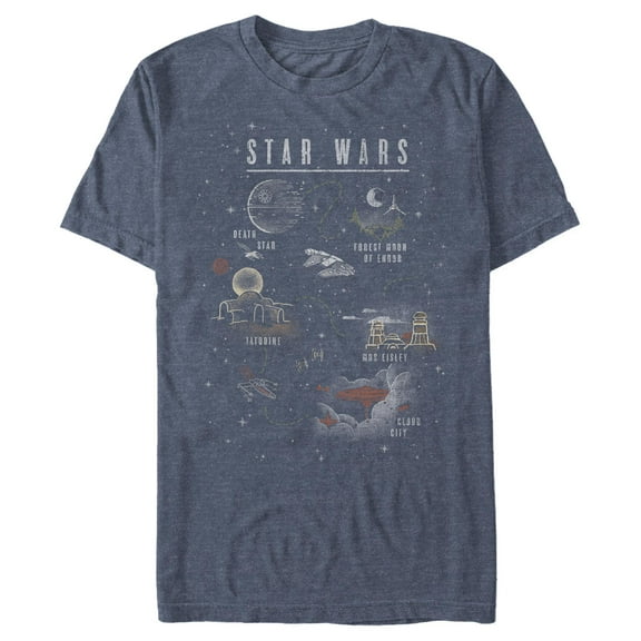 Men's Star Wars Cartoon Map Quest  Graphic Tee Navy Blue Heather X Large