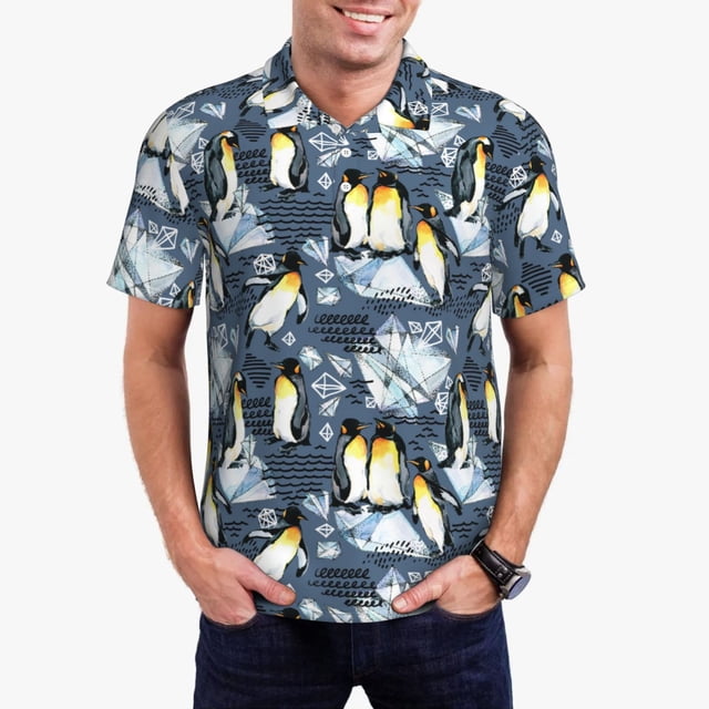 Balery Penguin Arctic Adventure Camisa Polo de Hombre con Estampado, de Manga Corta y Tejido Medio, Camisa Tipo Golf Polo-X-Large