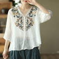 thumbnail image 5 of DTBPRQ Women's Summer Embroidered Mexican Shirts Short Sleeve Casual Tops Blouse Casual Cotton Linen Shirts, 5 of 5