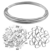 Yookat Wire Rope Cable Includes 1/16inch x 66Feet Stainless Steel Wire Rope Cable 100Pcs Aluminum Crimping Sleeves and 20Pcs Stainless Steel Thimble Cable Railing Kits
