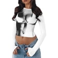 thumbnail image 1 of Top corto para mujer, estampado de moda, manga larga, cuello redondo, camiseta sin mangas ajustada para mujer, 1 of 6
