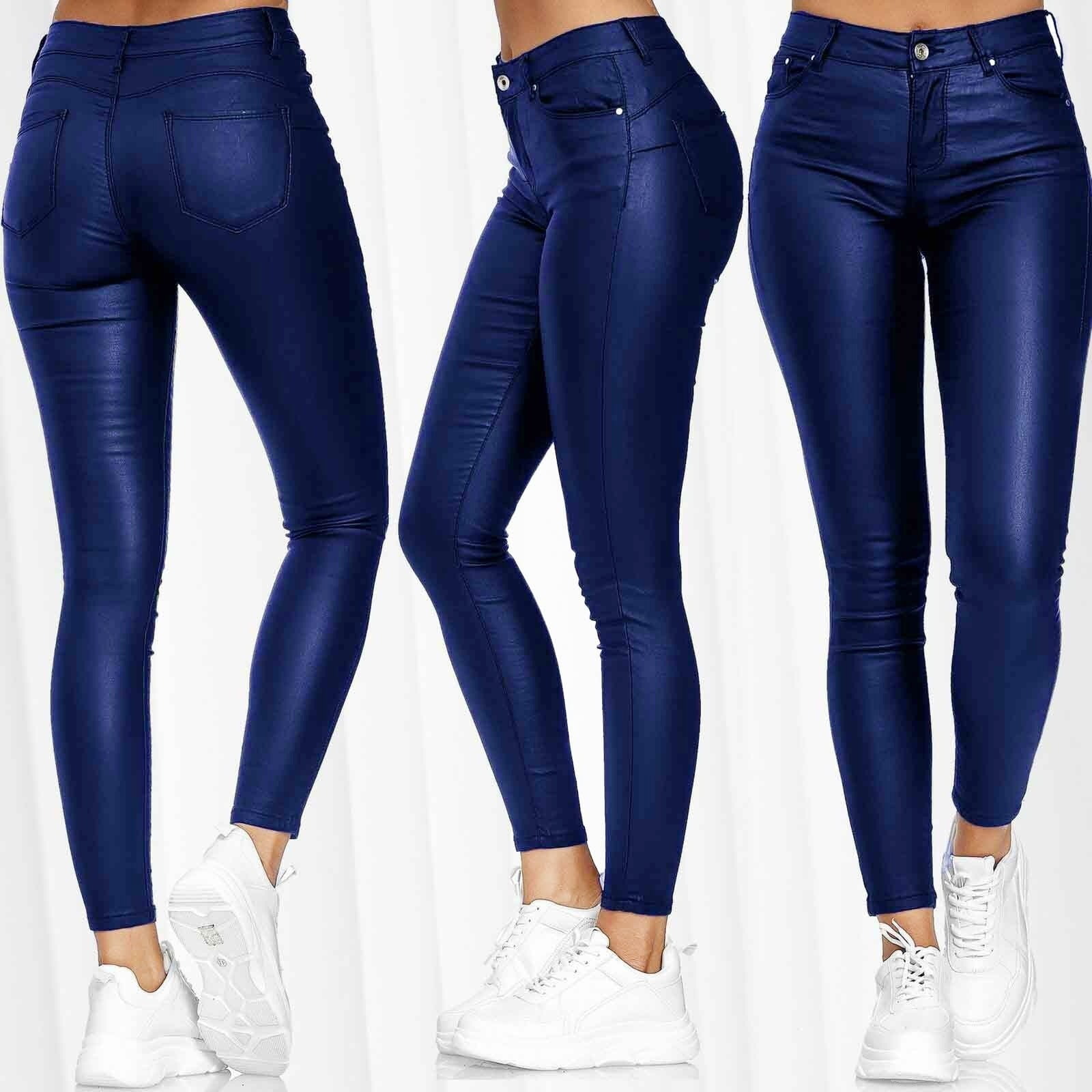 iHPH7 Leather Leggings for Women Faux Leather Leggings High Waist Tummy Control Leggings High Waisted Leather Leggings Leather Stretch Pants for Women Leather Pants for Women Blue S