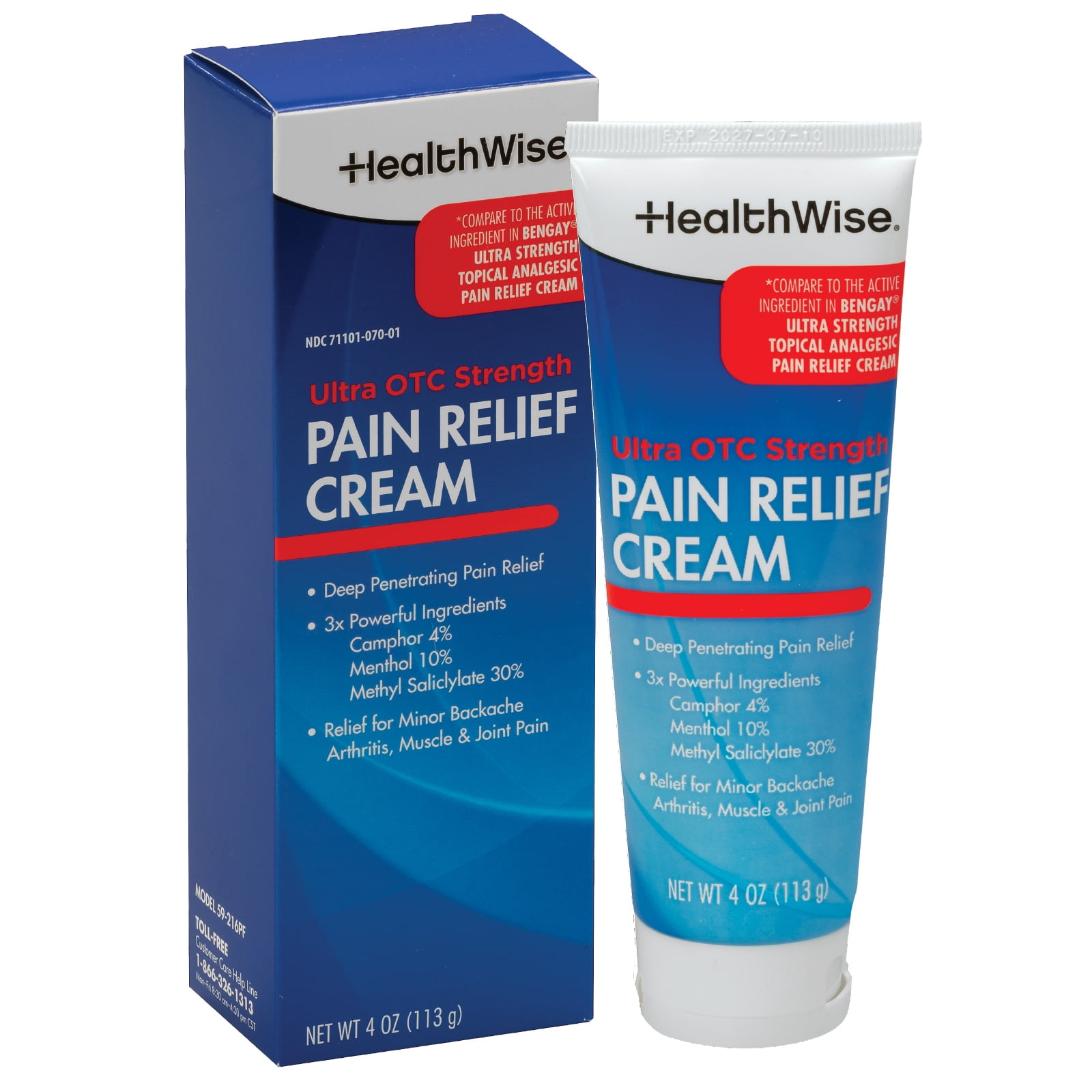 HealthWise Pain Relief Cream | Ultra OTC Strength | 4% Camphor + 10% Menthol + 30% Methly Saliclylate | Non-Greasy Formula | 4.0 Oz | Topical Analgesic