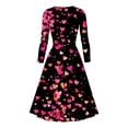 thumbnail image 2 of Jinhomg Womens Vintage Cocktail Dress Love Cute Valentine's Day Heart Print Party Dress Flowy Swing Long Sleeve V-Neck Midi Dresses Sales Today Clearance Red XL, 2 of 3
