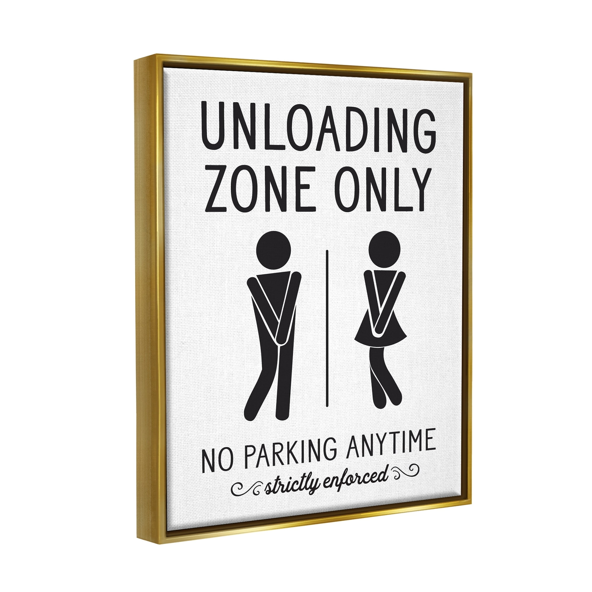 Stupell Industries Unloading Zone Witty Bathroom Symbols Casual Sign Graphic Art Metallic Gold Floating Framed Canvas Print Wall Art, Design by Lettered and Lined