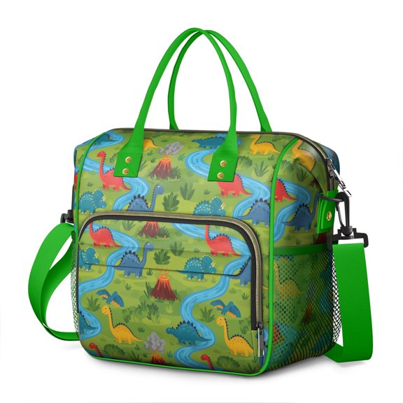 Dinosaurs River Volcano Green Pattern Womens Lunch Box for Work,Insulated Large Lunch Bag for Tween and Teen,Loncheras Para Mujer,Leakproof Adult Lunch Bag for Work,Beach,Travel,Picnic,Camping