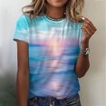 thumbnail image 2 of QHWAUAKFBN T Shirts For Women Trendy Shirt Short Sleeve Flower Printed Round Neck Elegant Loose Soft Blouse Tshirts Top, 2 of 5