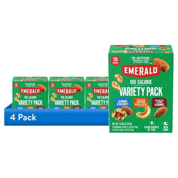 (4 pack) Emerald Nuts, 100 Calorie Variety Pack, 18 Count