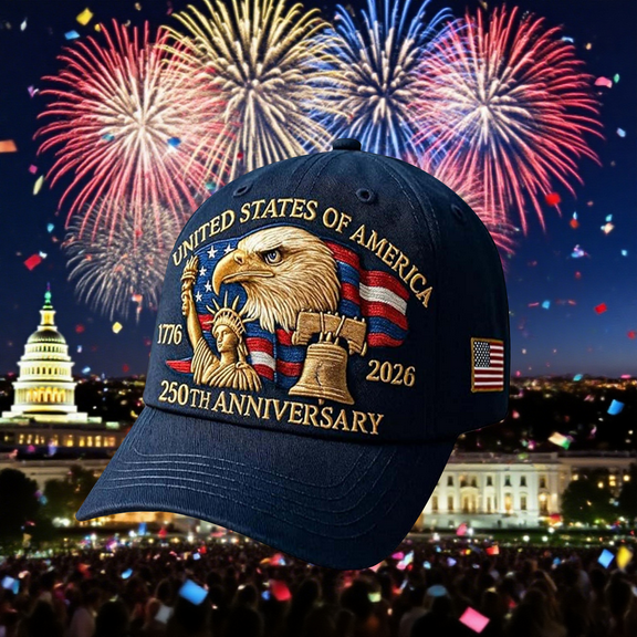 USA 250th Anniversary Printed Hat, Patriotic Baseball Cap for Men & Women, Retro Adjustable Tribute, Celebrate 250 Years of American Freedom & Heritage, Navy Blue