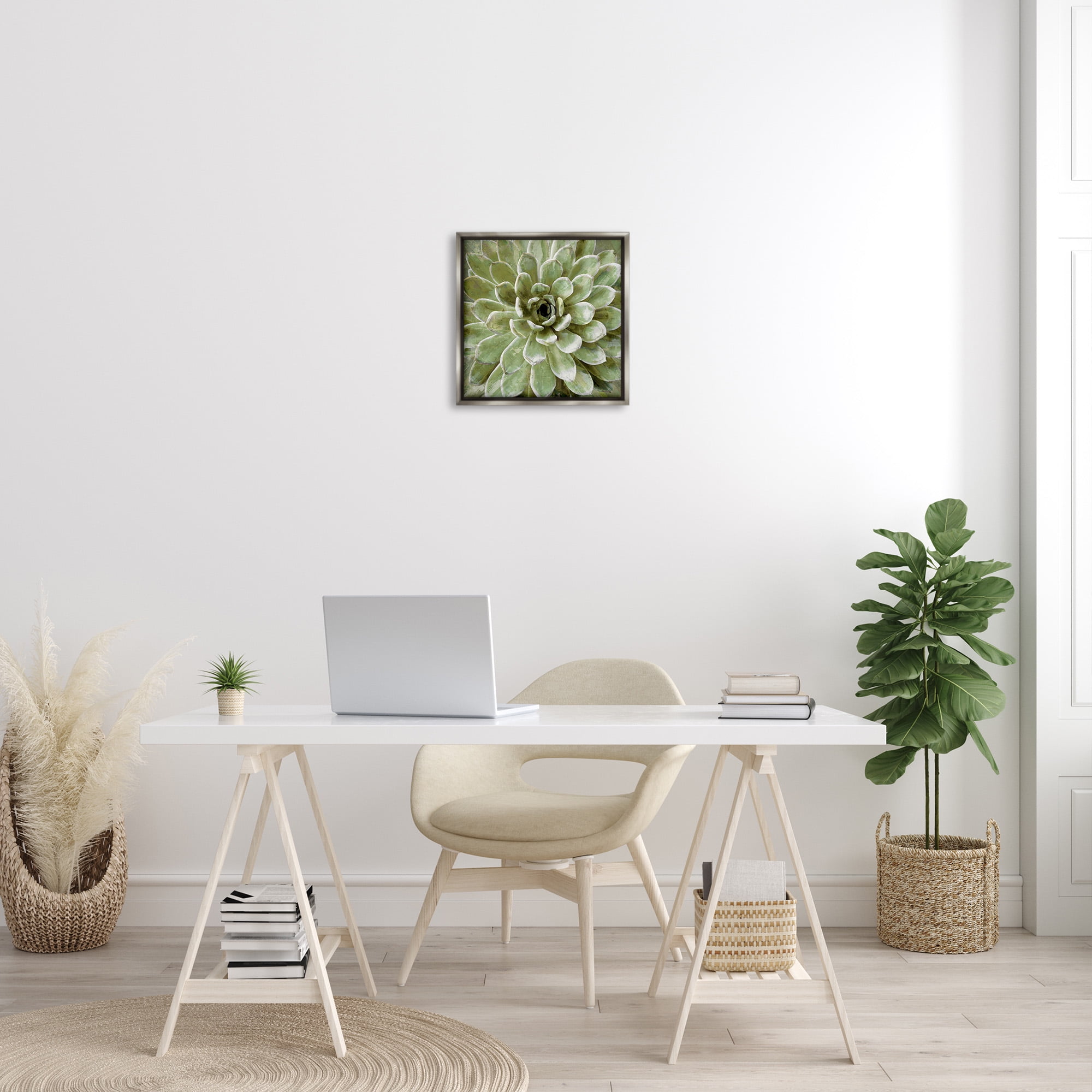 Stupell Industries Green Botanical Succulent Bloom Botanical & Floral Painting Gray Floater Framed Canvas Art Print Wall Art, 18 x 18