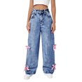 thumbnail image 5 of Teen Girls Jeans Bow Jeans Girls Straight Leg Wide Leg Girls Pants High Waist Girls Loose Pants with Pocket Preppy School Clothes 12-14 Years, 5 of 7