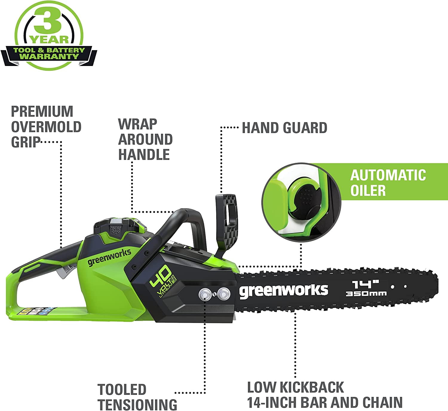 Greenworks Tools 273255 14 in. 40V Brushless Chainsaw with 2.5Ah Battery & Charger