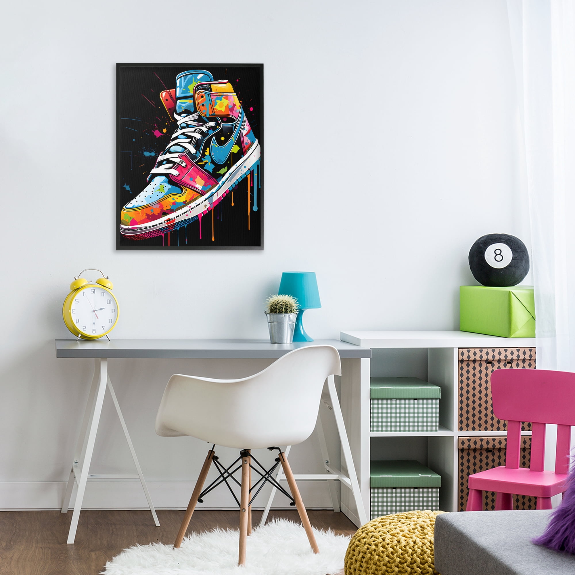Stupell Industries Graffiti Sneaker on Black Black Framed Giclee Art, design by Creative Studio