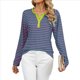 thumbnail image 2 of Camisetas de Larga A Rayas para Mujer, Informales, con Cuello en V, Bloques de Color, Corte Holgado, Básicas. Tiras de Color Verde Rosa L, 2 of 10