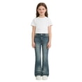 thumbnail image 2 of CUZIBR Girls High Waist Flared Denim Jeans Vintage Stretch Jeans Classic Pocket Button Zipper Closure Washed Casual Fashionable Trousers For Kids Streetwear,Navy,10-12 Years, 2 of 5