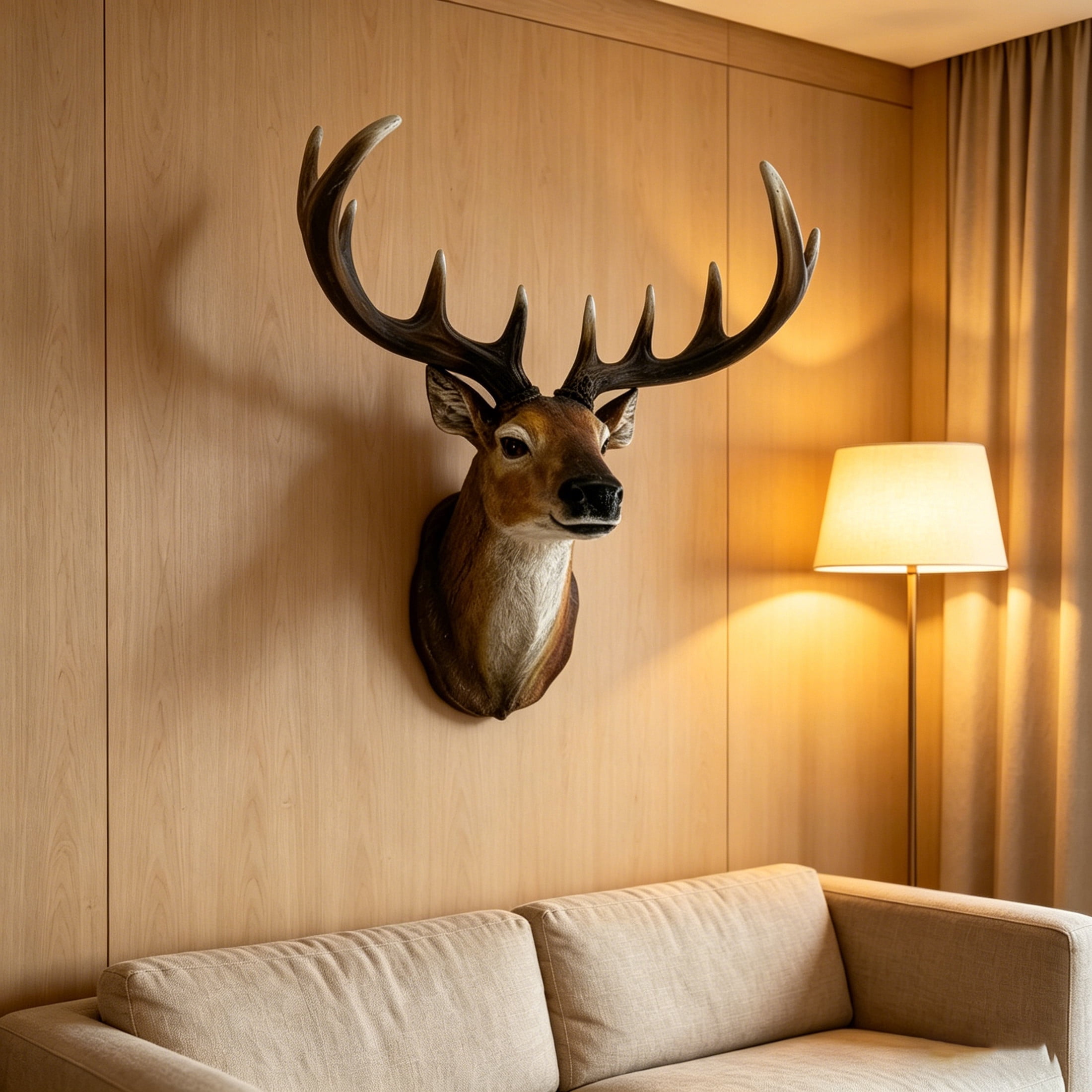 GDF Studio 14" Realistic Stag Head Wall Sculpture, Resin Deer Bust with Antlers Decor Gifts for Wildlife Lovers