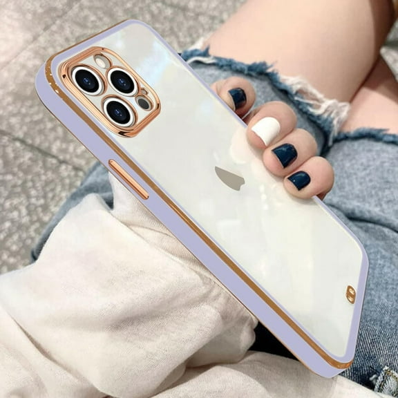 Case Compatible with iPhone 12 Pro Max Case Crystal Clear Transparent Design Back Bumper Shockproof Slim Fit Soft TPU Silicone Protective Phone Case Cover for iPhone 12 Pro Max, Purple