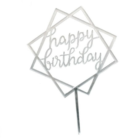 Square Happy Birthday Cake Topper Acrylic Insert Cake Card DIY Glitter Cupcake Smash Candle