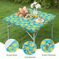 thumbnail image 4 of Yellow Lemon Fruit Slices Blue Pattern Square Fitted Tablecloth with Elastic Edge,Square Table Cover,Washable Elastic Table Cover for Home Kitchen Party Decor 34"x34", 4 of 6