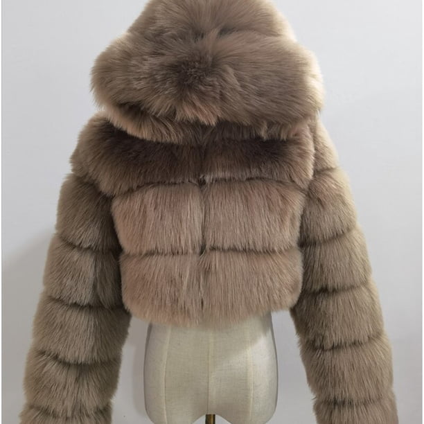 Abrigos y chaquetas de piel sintética recortados peludos de alta calidad para mujer, abrigo superior esponjoso con capucha, chaqueta de piel de invierno, abrigo femenino