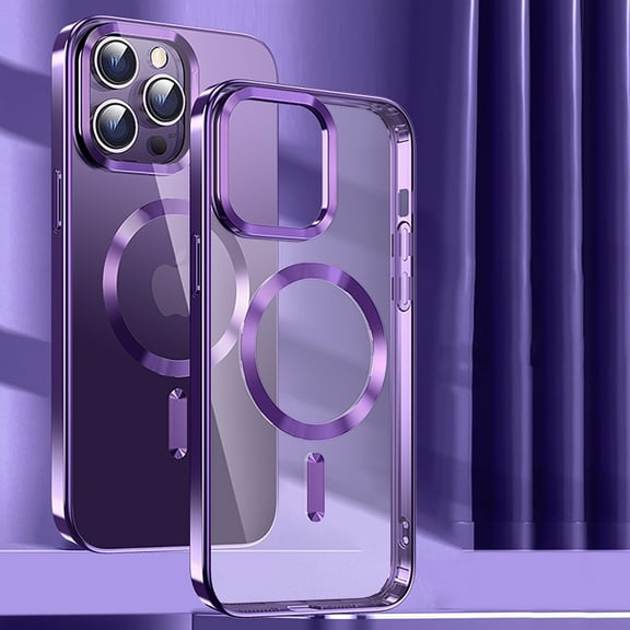 for iPhone 11 Pro Max Case Clear Magnetic, Ultra Thin Plating edge Cover Compatible with Magsafe Phone Case for Women Men Girl, Cute Soft TPU Silicone & Hard PC Transparent Anti-Yellow, Darkpurple