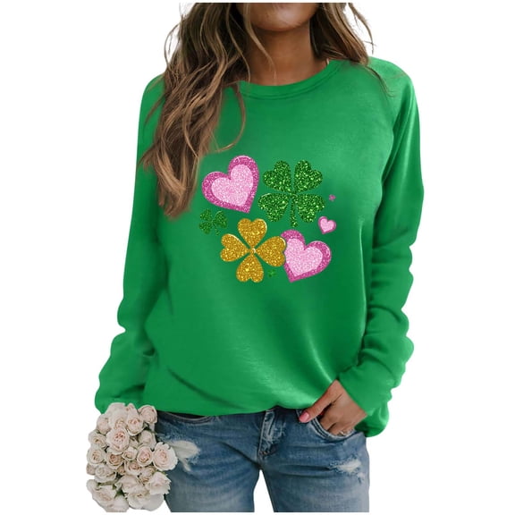 SELONE St. Patricks Day Cute Oversized Sweatshirts for Women Long Sleeve Crewneck Tops Heart Pullover Raglan Outerwear