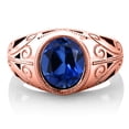 thumbnail image 3 of Gem Stone King Men's 18K Rose Gold Plated Silver Blue Created Sapphire Ring for Men | 6.00 Cttw | Oval 12X10MM | Available in Size 7, 8, 9, 10, 11, 12, 13, 3 of 5