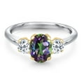 thumbnail image 3 of Gem Stone King 10K Two Tone Gold Green Mystic Topaz and White Topaz Engagement Ring for Women | 2.24 Cttw | Oval 8X6MM | Gemstone November Birthstone | Size 9, 3 of 6