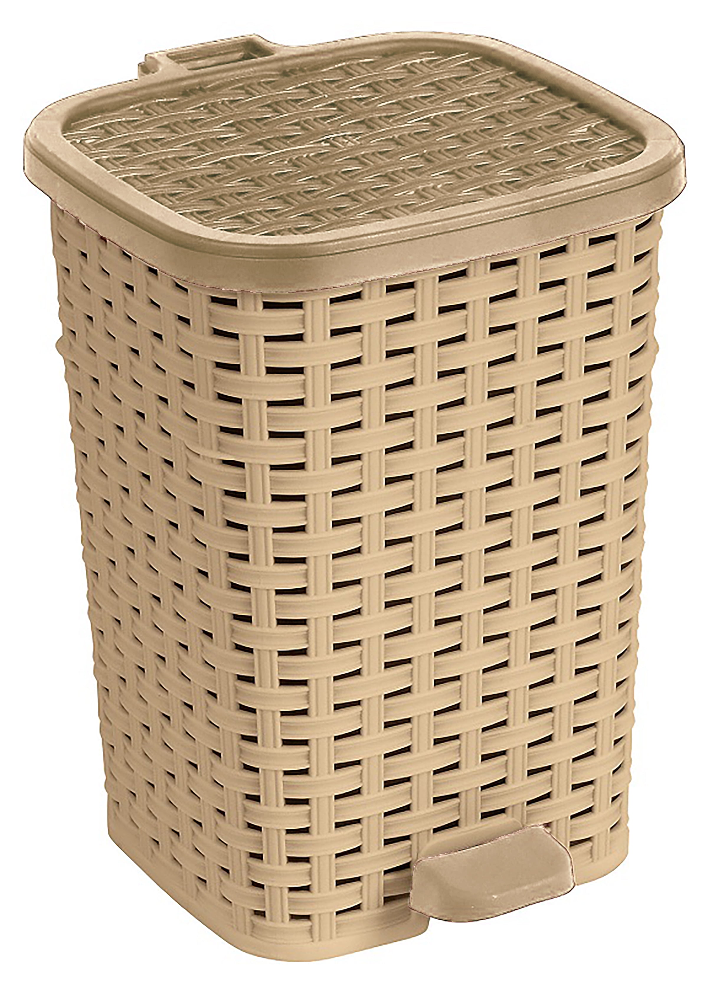 Superio Small Outdoor Trash Can with Lid for Dog Poop 12 Liter - 3 Gallon Plastic Wicker Mini Waste Basket