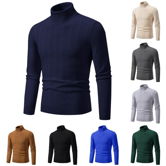 Miluxas Winter Sweater Mens Ribbed Slim Fit Knitted Pullover Turtleneck Sweater Navy 12(XL)