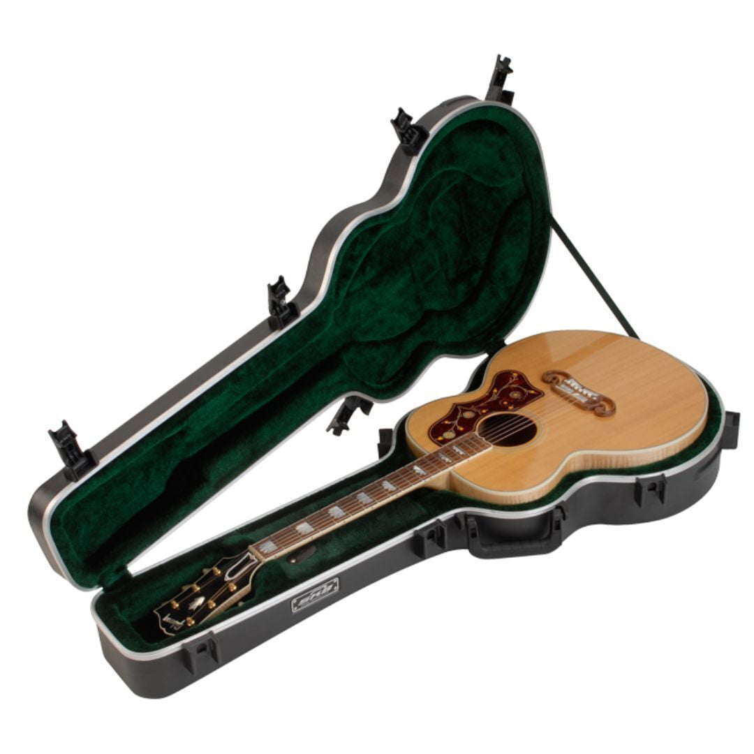 SKB Cases Universal Jumbo Acoustic Deluxe Guitar Hardshell Case with Full-Length Neck Support, TSA Latch, Over-Molded Handle, and Accessories Compartment