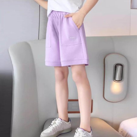 ITSAME Casual Shorts for Girls Elastic Waist with Pocket Drawstring Summer Athletic Cotton Shorts Purple 12T