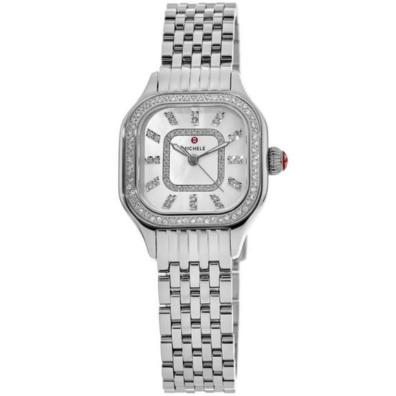 Michele Meggie Stainless Steel Square Mother-of-Pearl Dial Diamonds Womens Watch MWW33B000001