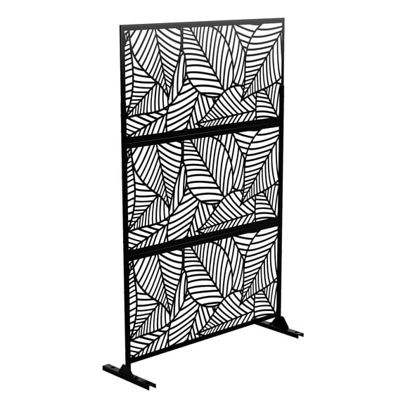 Neutypechic Decorative Privacy Screen Outdoor Divider with Stand Metal Corten Steel 76" x 47.2" x 15.7" Black