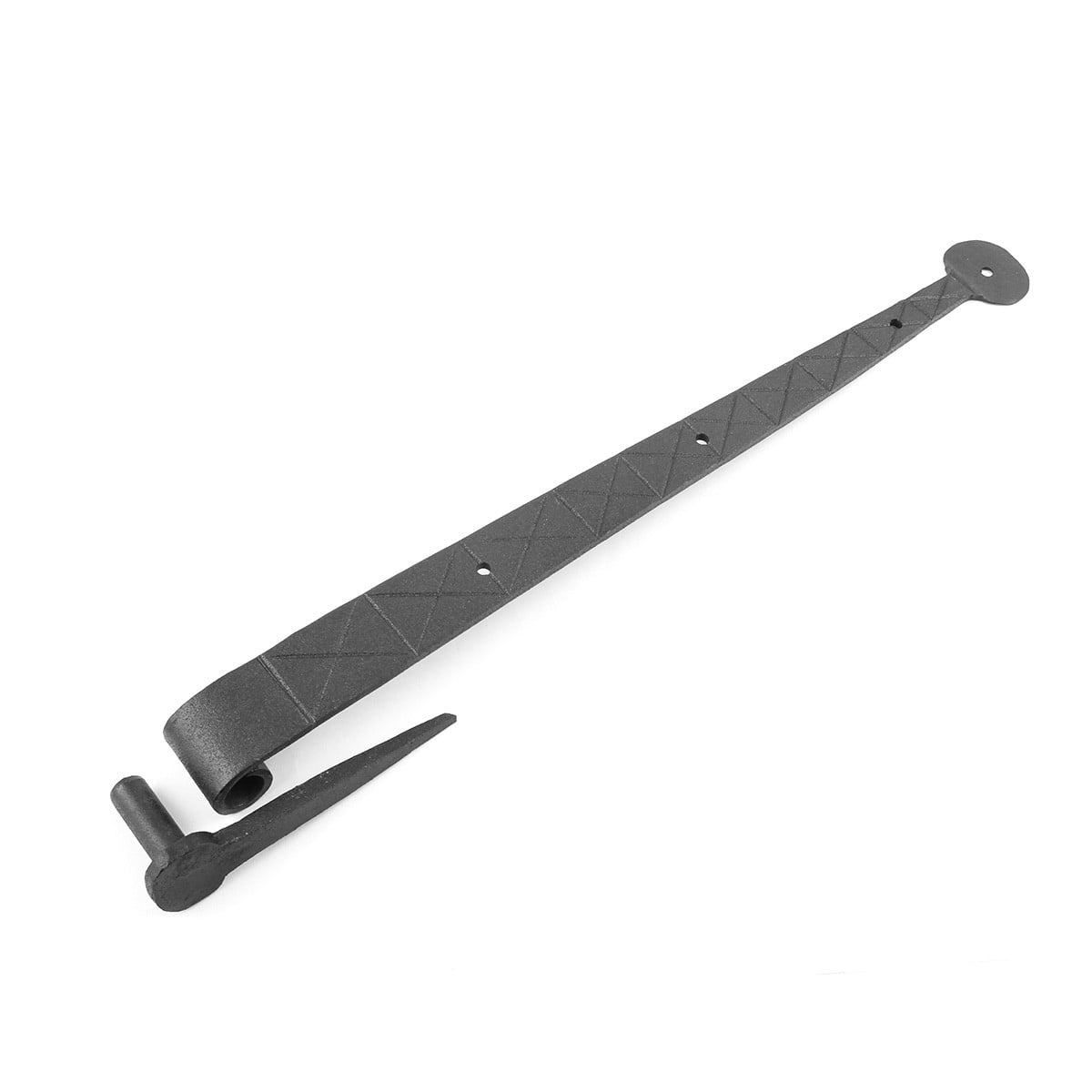 Renovators Supply Black Wrought Iron Lift Off Pintle Strap Hinge 14 in Bean tip Diamond Etch Reversible Pintle Strap Gate and Door Hinges w/Hardware