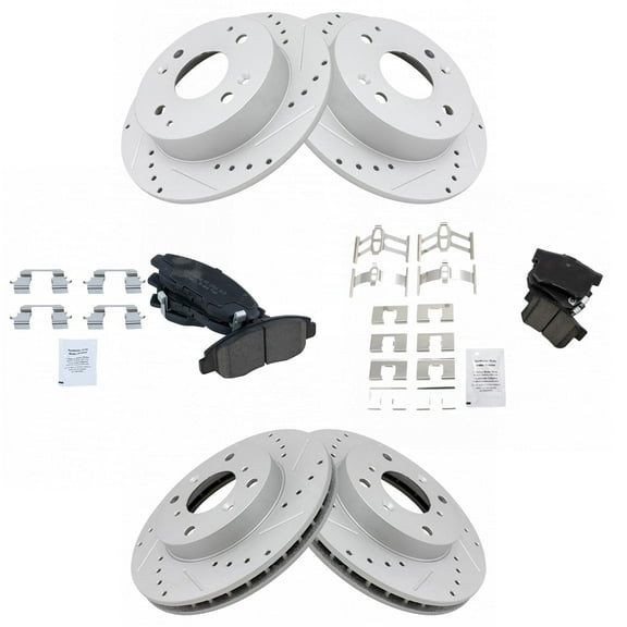 TRQ Front and Rear Performance Brake Pad & Rotor Kit Brake Pads Brake Rotors Set Ceramic Premium G-Coated Fits Select 1998-1999 Acura CL 1998-2002 Honda Accord