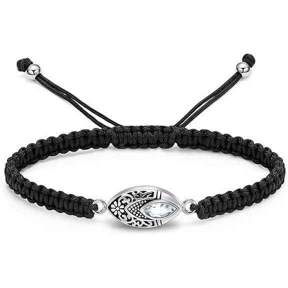 Crystal Eyes Urn Bracelet for Ashes Human Pet Cremation Jewelry Keepsake Adjustable Braided Wristband Memorial Bangle