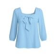 thumbnail image 6 of Lenpel Womens Fall Tops Trendy Bow Front Square Neck Blouses Balloon 3/4 Sleeve Casual Loose Lightweight Shirts, 6 of 6