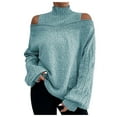 thumbnail image 2 of Blmnix Ladies Trendy Off The Shoulder Sweaters Long Sleeve Green Turtleneck Fall Clothing, 2 of 6