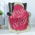 thumbnail image 4 of Saying Soft Flannel Fleece Throw Blanket, Housewarming Welcoming Theme Typography Antique Frame with Flowers and Birds, Cozy Plush for Indoor and Outdoor Use, 60" x 80", Pink Tan, by Ambesonne, 4 of 5