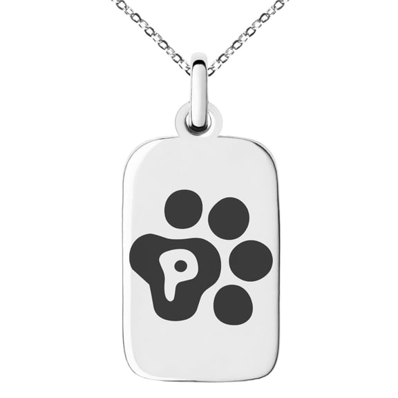 Stainless Steel Letter P Initial Cat Dog Paws Monogram Engraved Small Rectangle Dog Tag Charm Pendant Necklace
