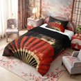 thumbnail image 2 of Manfei Vintage Geisha Twin Comforter Sets for Girls, Red Fan Bedding Set, Black Red, Black Reversible 2pcs, 1 Comforter and 1 Pillowcase, 2 of 6
