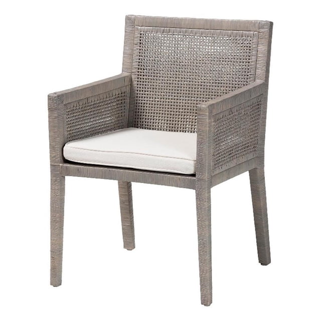 Pemberly Row Grey Rattan Armchair with Mahogany Frame and Removable Cushion