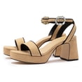 thumbnail image 3 of YDN Womens Open Toe Platform Sandals Chunky Mid High Heels with Rhinestone Studded Strap Dressy Casual Party Daily Shoes Size 5 Khaki, 3 of 4