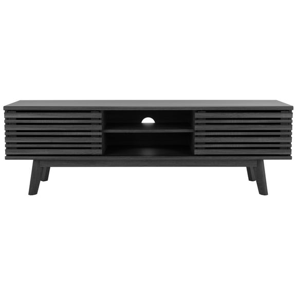 SAFAVIEH Esma 2 Shelf Media Stand, Distressed Black (58.7 in. W x 15.2 in. D x 18.6 in. H)